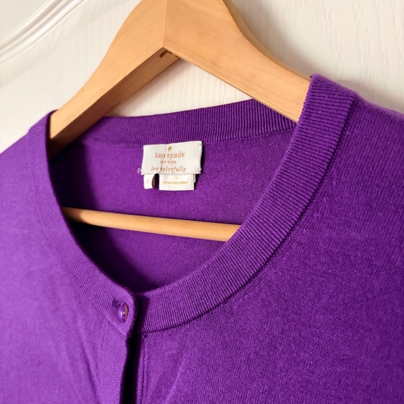 KATE SPADE LIVE COLORFULLY Woman's Purple Silk/Cotton Cardigan Sweater, Small - Picture 4 of 11